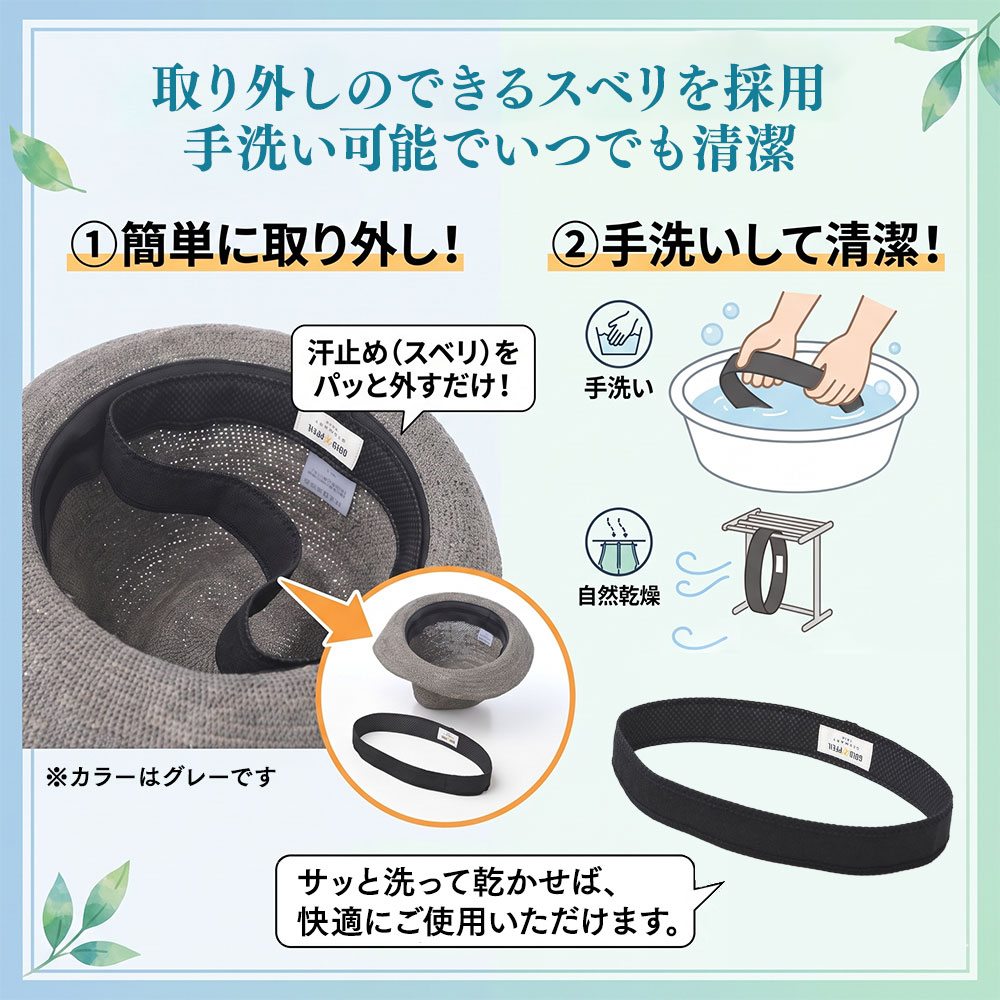 スベリの洗えるラフィアハット　詳細