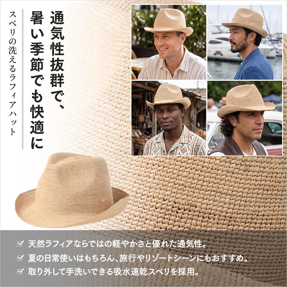 スベリの洗えるラフィアハット　詳細