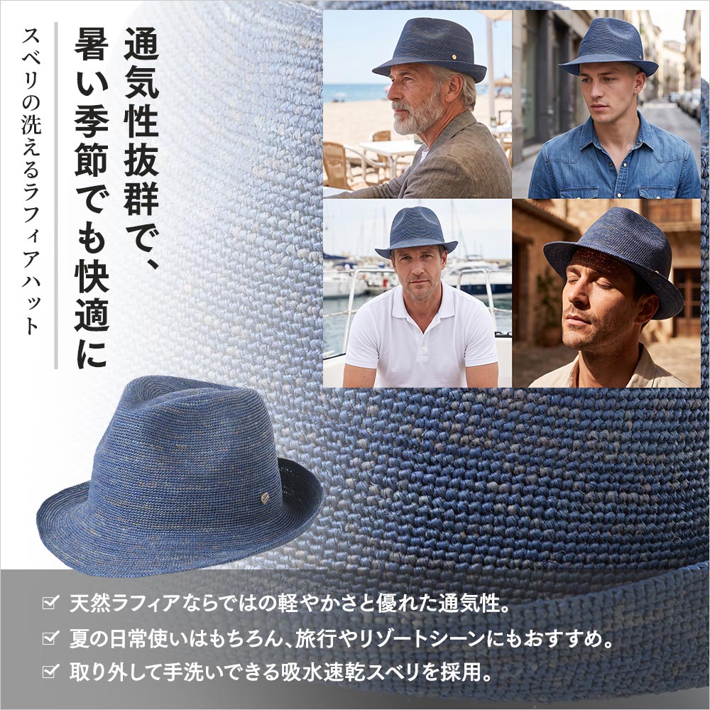 スベリの洗えるラフィアハット　詳細