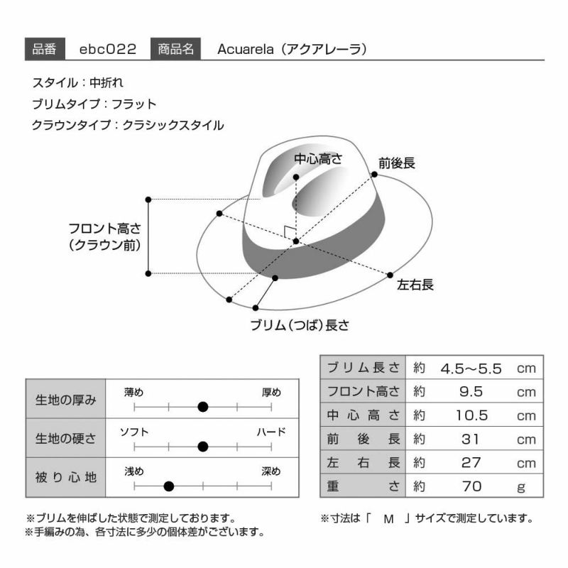 エロイ ベルナールのパナマハット Acuarela（アクアレーラ） ブラウン