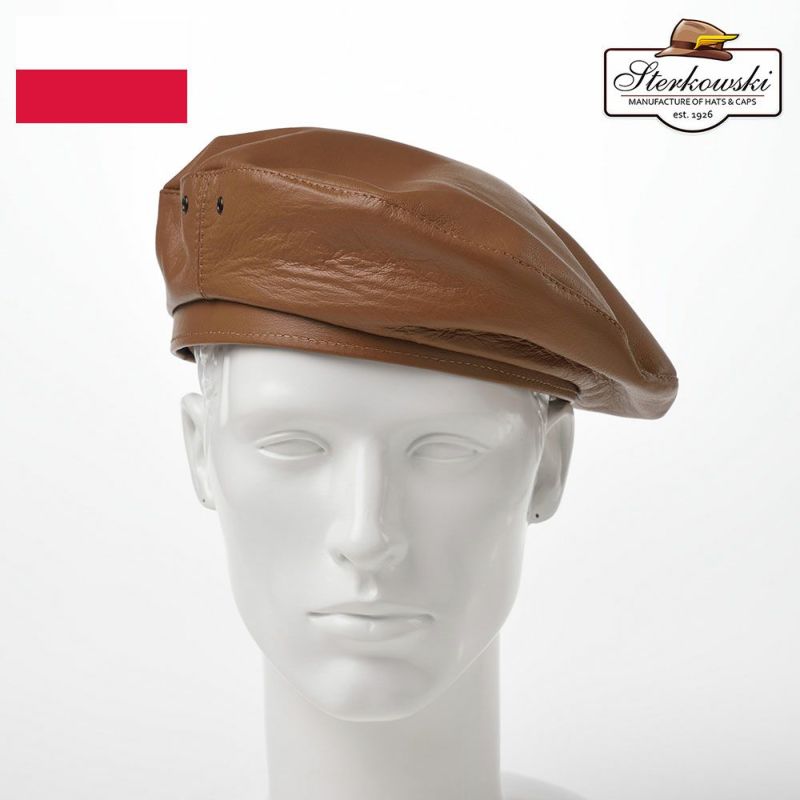 帽子 ベレー帽 Sterkowski（ステルコフスキー） Rebel Leather Beret（リベルレザー ベレー）コニャック