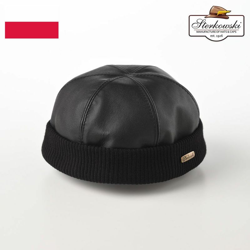 ステルコフスキーのレザーキャップ Leather beanie cap（レザービーニーキャップ）ブラック