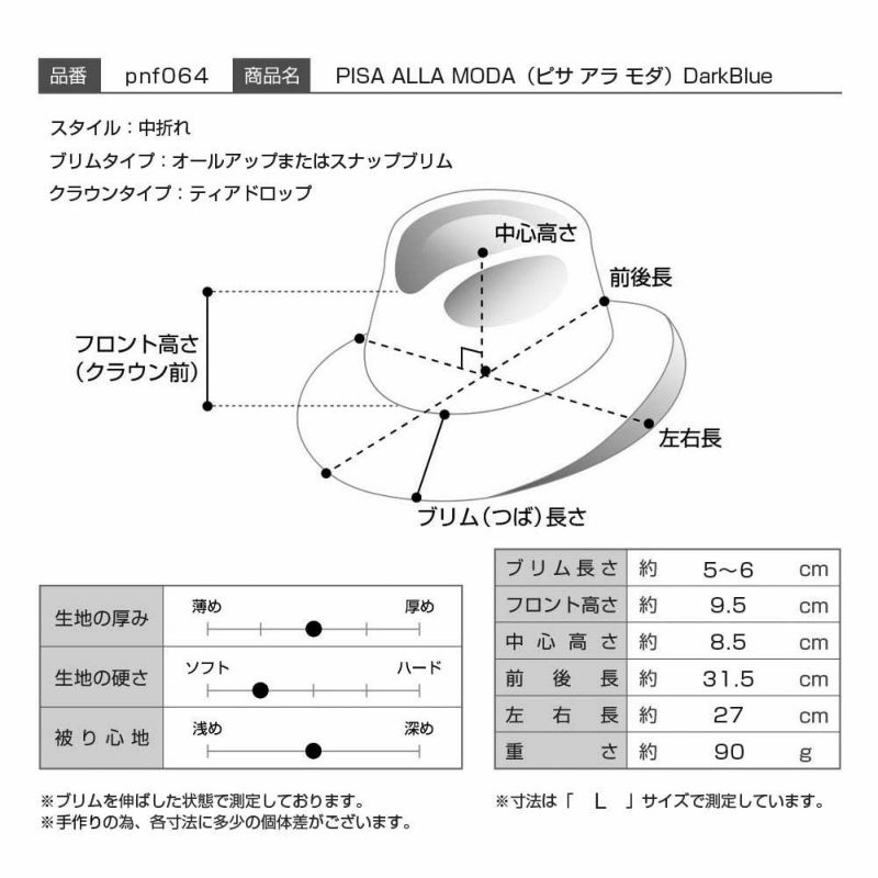 パニッツァのフェルトハット PISA ALLA MODA（ピサ アラ モダ）ダークブルー