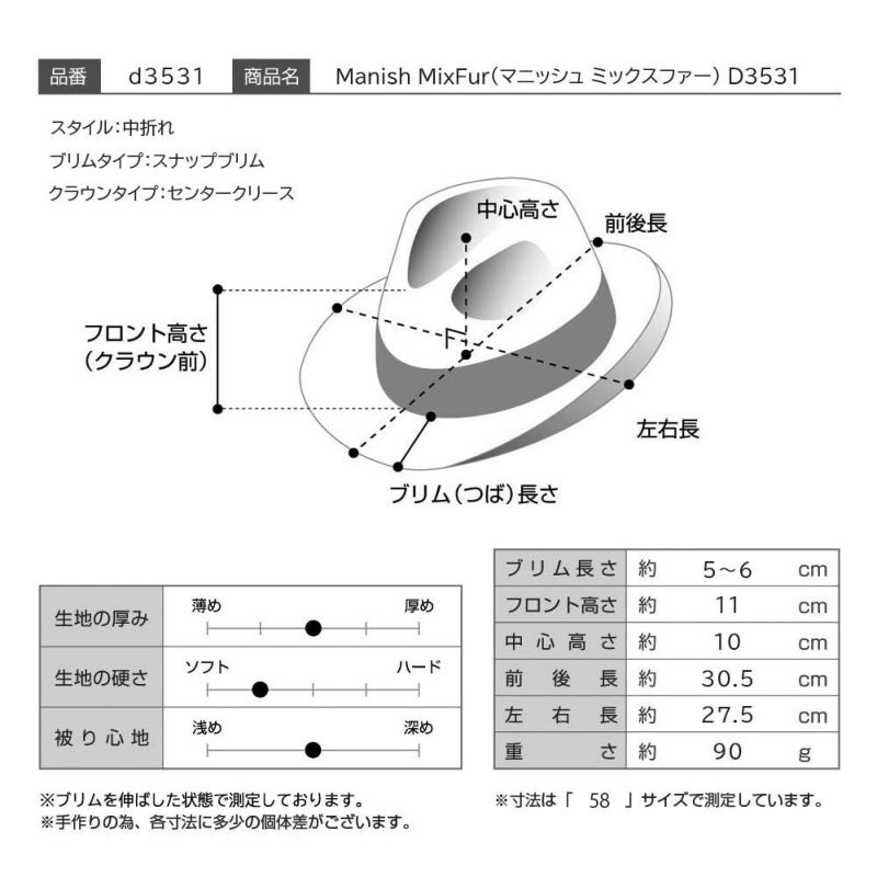 ダックスのフェルトハット Manish MixFur（マニッシュ ミックスファー） D3531 ブラック