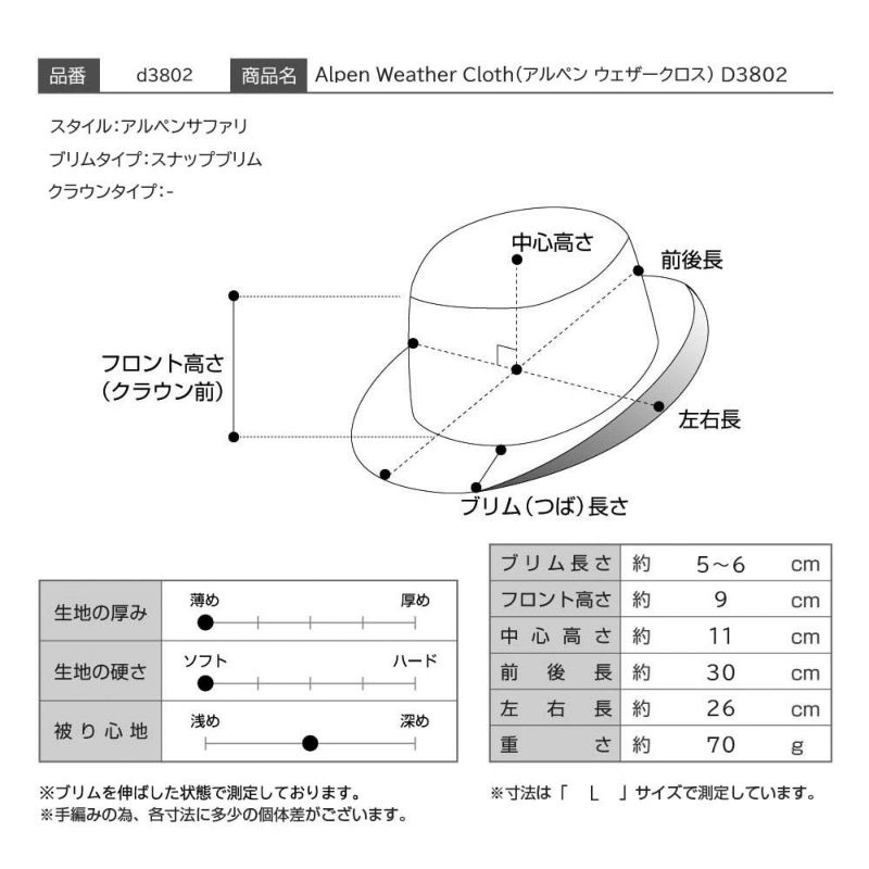 ダックスの布帛ソフトハット Alpen Weather Cloth（アルペン ウェザークロス） D3802 カーキ