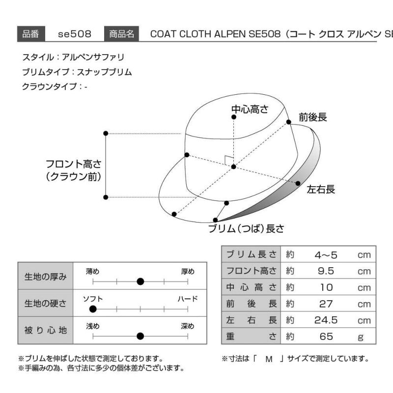 ステットソンの布帛ソフトハット COAT CLOTH ALPEN（コート クロス アルペン）SE508 ネイビー