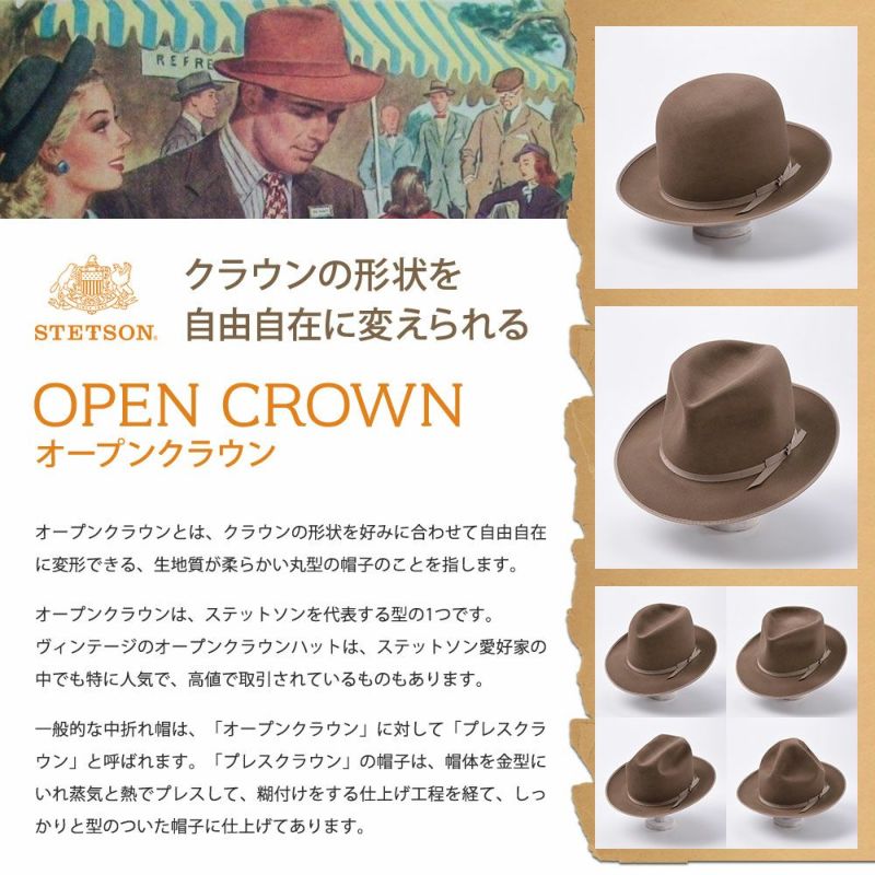 ステットソンのフェルトハット CAMEL MIX OPENCROWN（キャメルミックス オープンクラウン）SH406 ブラック