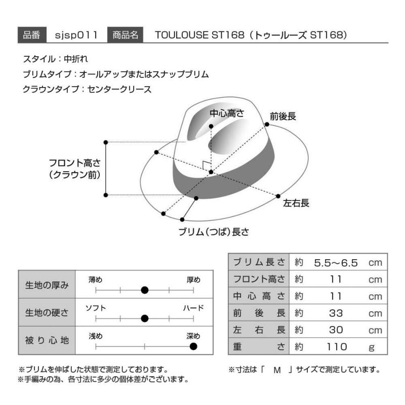 ステットソンのストローハット TOULOUSE（トゥールーズ）ST168 ブラウン