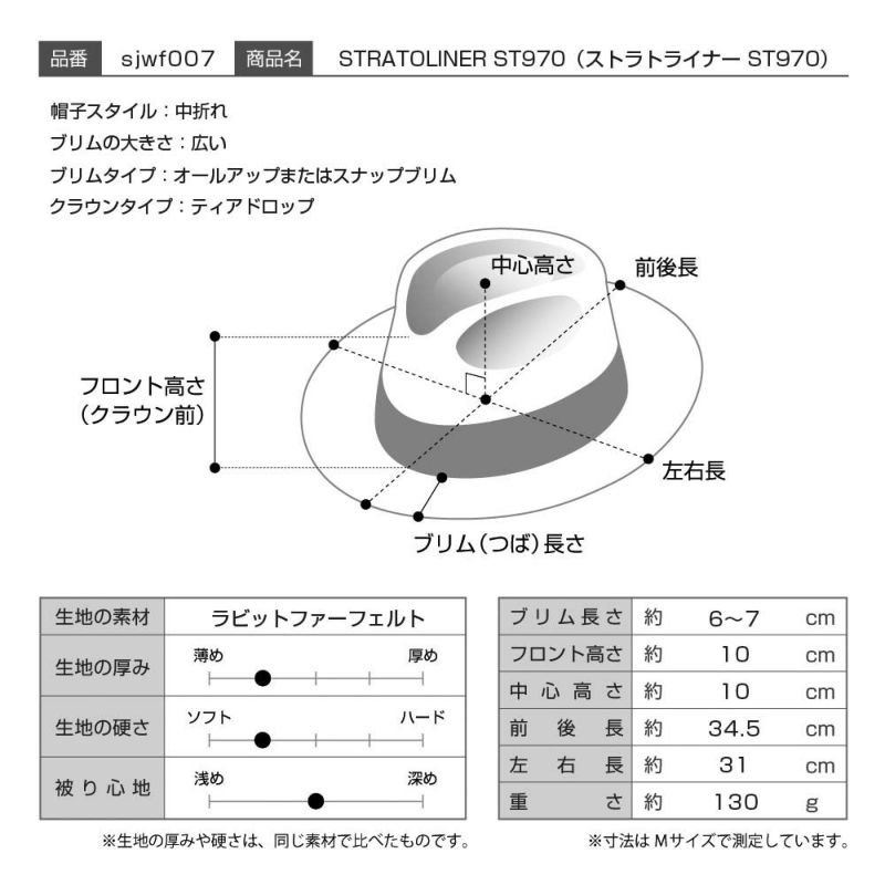 ステットソンのフェルトハット STRATOLINER（ストラトライナー）ST970 ブラック