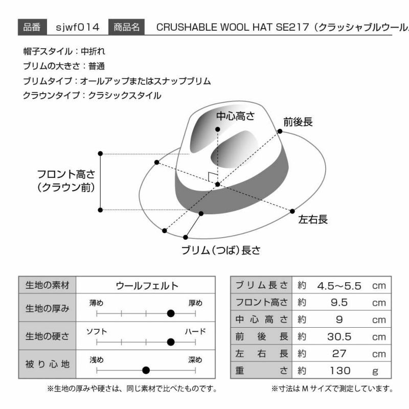 ステットソンのフェルトハット CRUSHABLE WOOL HAT（クラッシャブルウールハット）SE217 ブラック