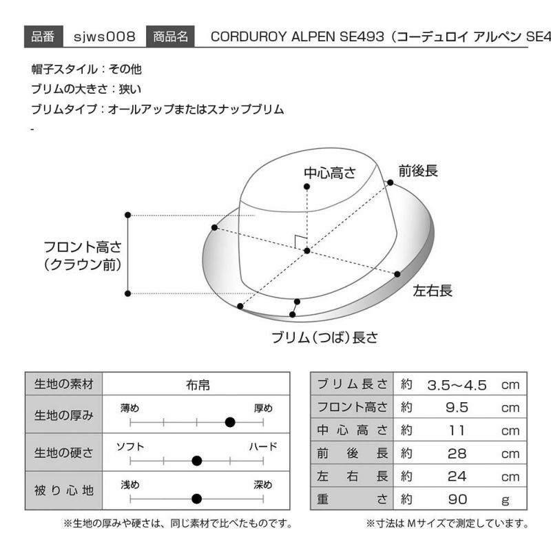 ステットソンの布帛ソフトハット CORDUROY ALPEN（コーデュロイ アルペン）SE493 ネイビー