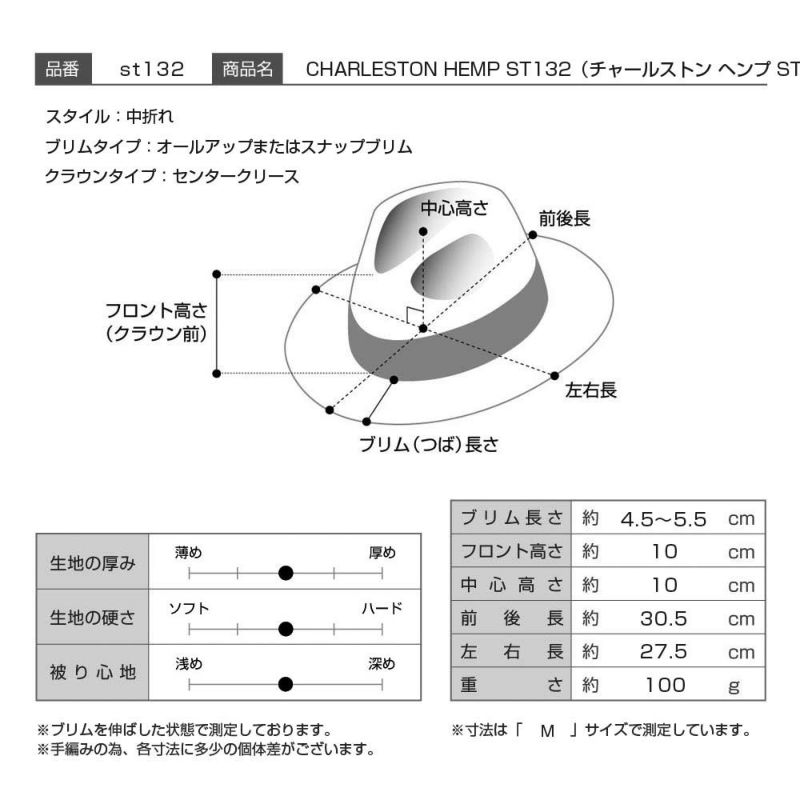 ステットソンのストローハット CHARLESTON HEMP（チャールストン ヘンプ）ST132 ブラック