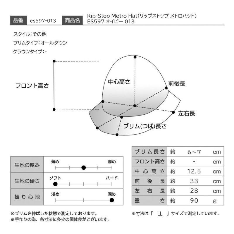 シナコバのメトロハット Rip-Stop Metro Hat（リップストップ メトロハット） ES597 ネイビー 013