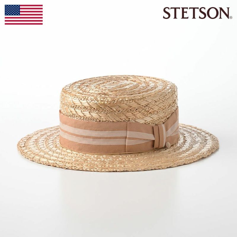 帽子 カンカン帽 STETSON（ステットソン） 花麦カンカン帽 Flamingo SE659 ベージュストライプ