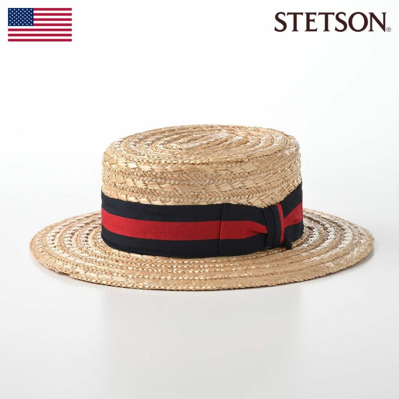 帽子 カンカン帽 STETSON（ステットソン） 花麦カンカン帽 Flamingo SE659 ネイビーストライプ