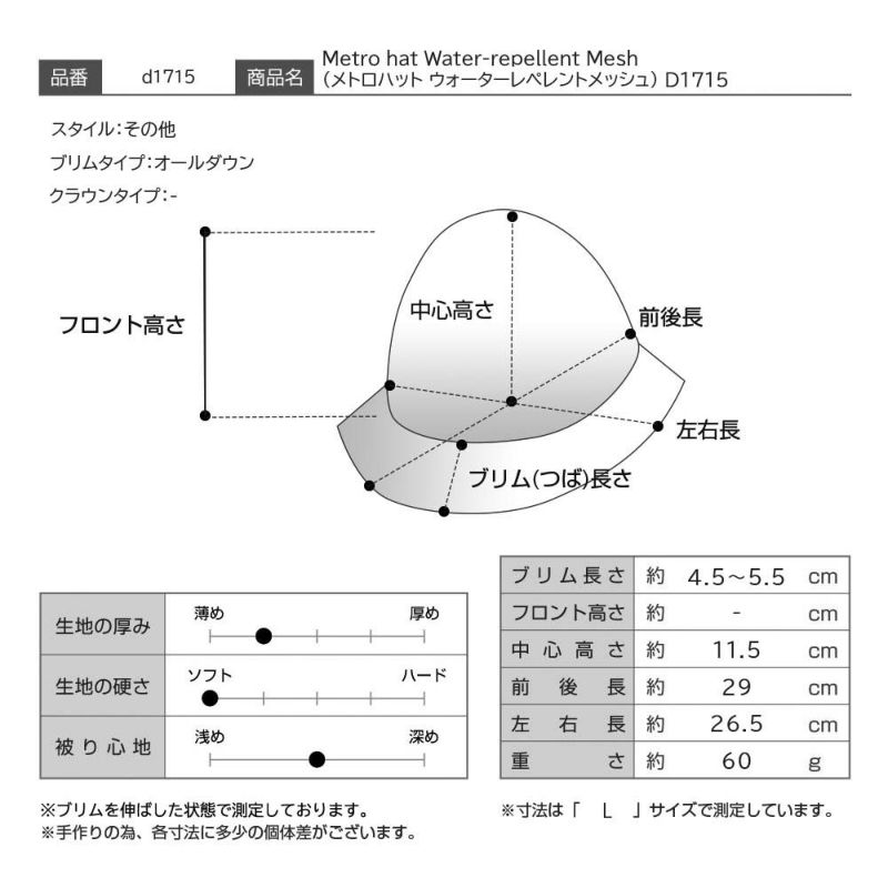 ダックスのサファリハット Metro hat Water-repellent Mesh（メトロハット ウォーターレペレントメッシュ） D1715 ブラック