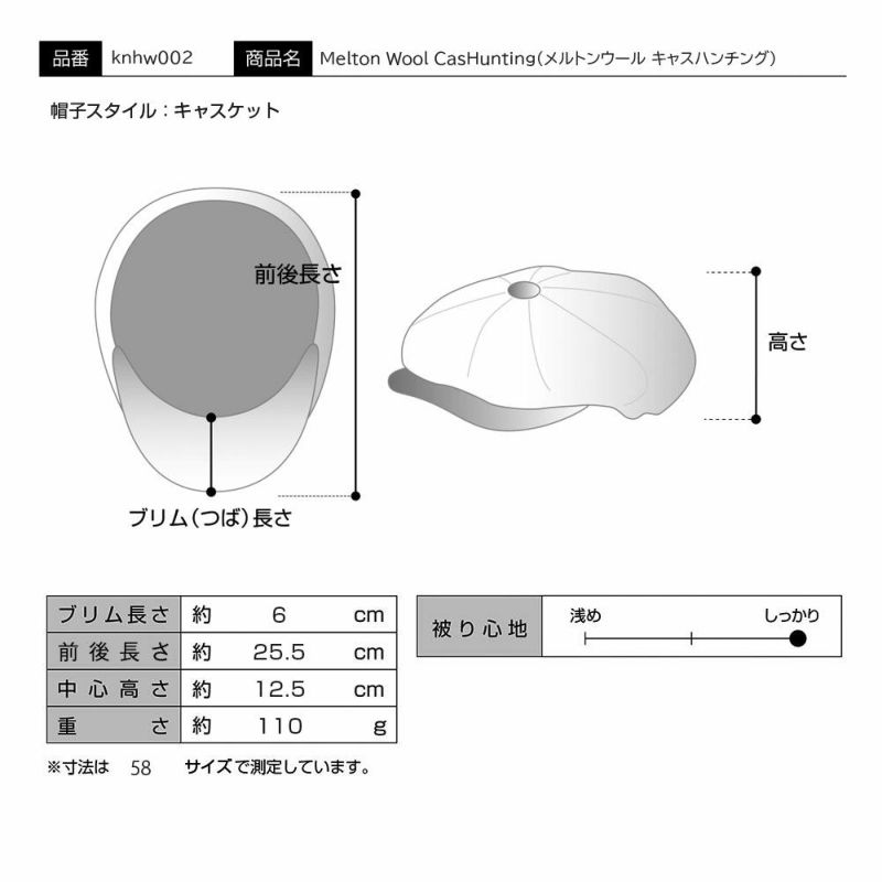 ノックスのキャスケット Melton Wool CasHunting（メルトンウール キャスハンチング） ブラック