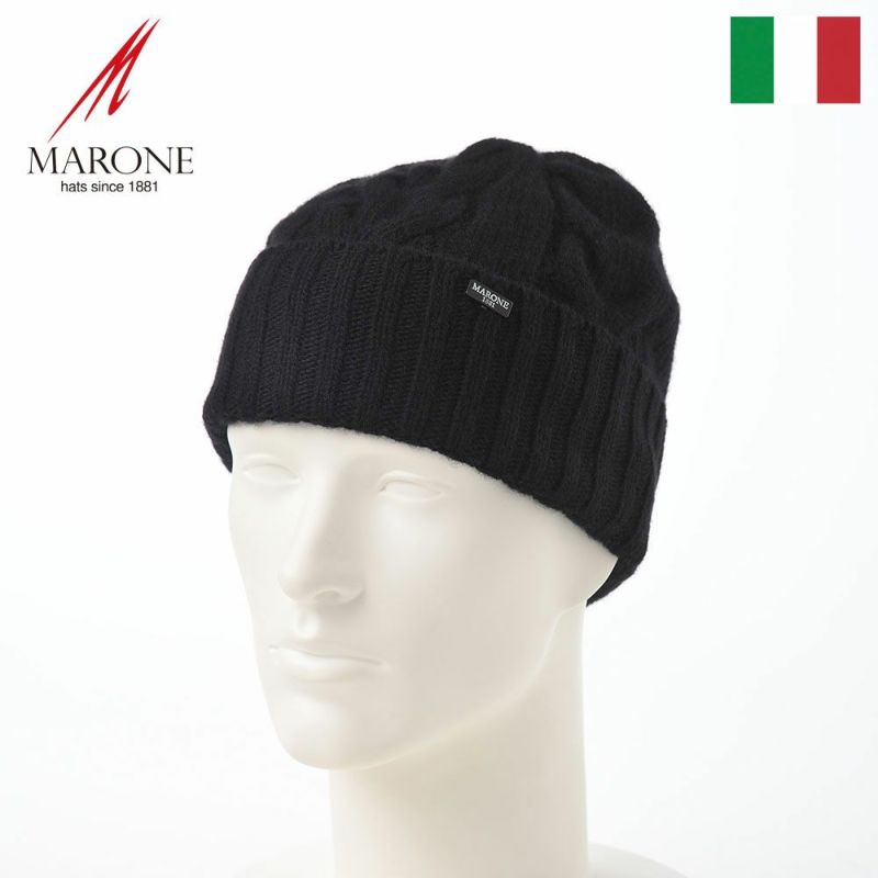 帽子 ニット帽 MARONE（マローネ） Cashmere Double Knit Cap（カシミヤ ダブル ニット キャップ） 84027 ブラック
