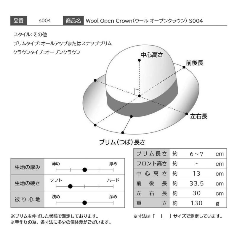 ソルバッティのフェルトハット Wool Open Crown（ウール オープンクラウン） S004 ブラック