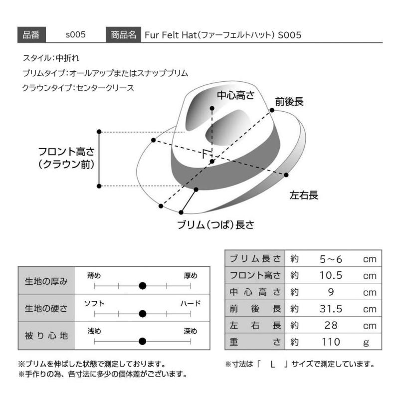 ソルバッティのフェルトハット Fur Felt Hat（ファーフェルトハット） S005 ライトグレー