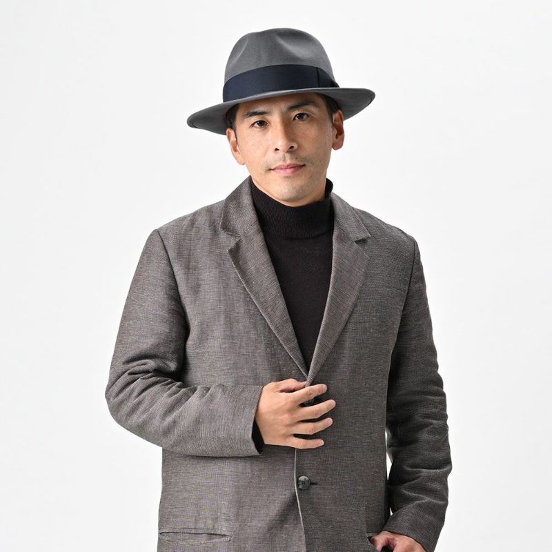 レッターのフェルトハット Fur Felt Fedora（ファーフェルト フェドラ） グレーネイビー