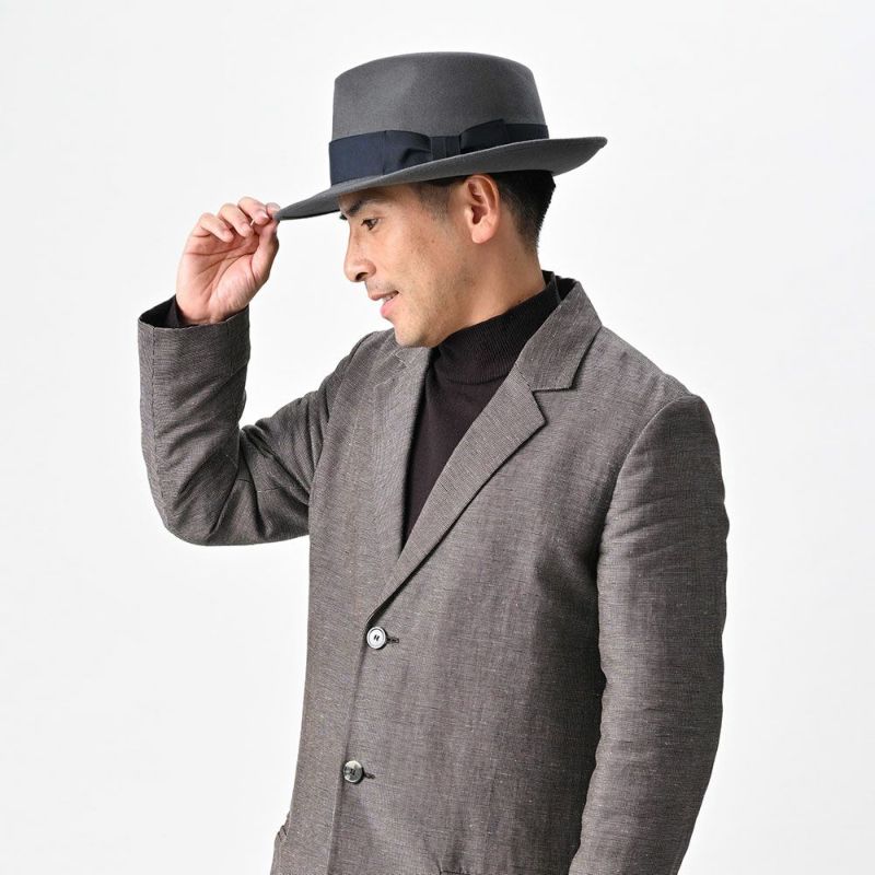 レッターのフェルトハット Fur Felt Fedora（ファーフェルト フェドラ） グレーネイビー