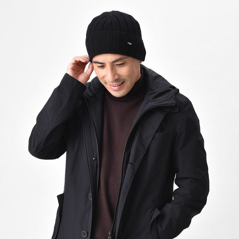 マローネのニット帽 Cashmere Vertical Knit Cap（カシミヤ バーチカル ニット キャップ） 84192 ブラック