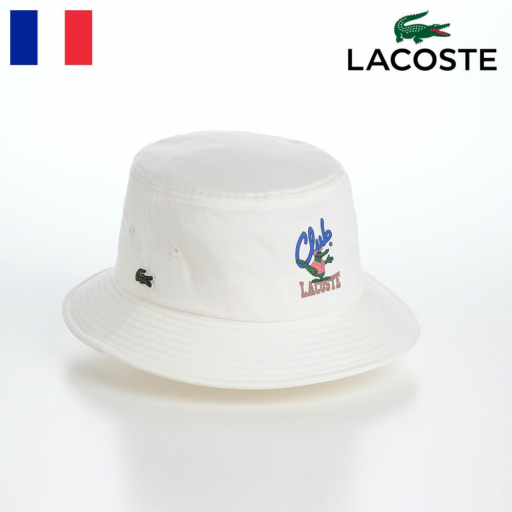 ヨッシー　LACOSTE ゴルフ バケットハット ホワイト ラコステ バケットハット GOLF GRAPHIC HAT（ゴルフグラフィックハット