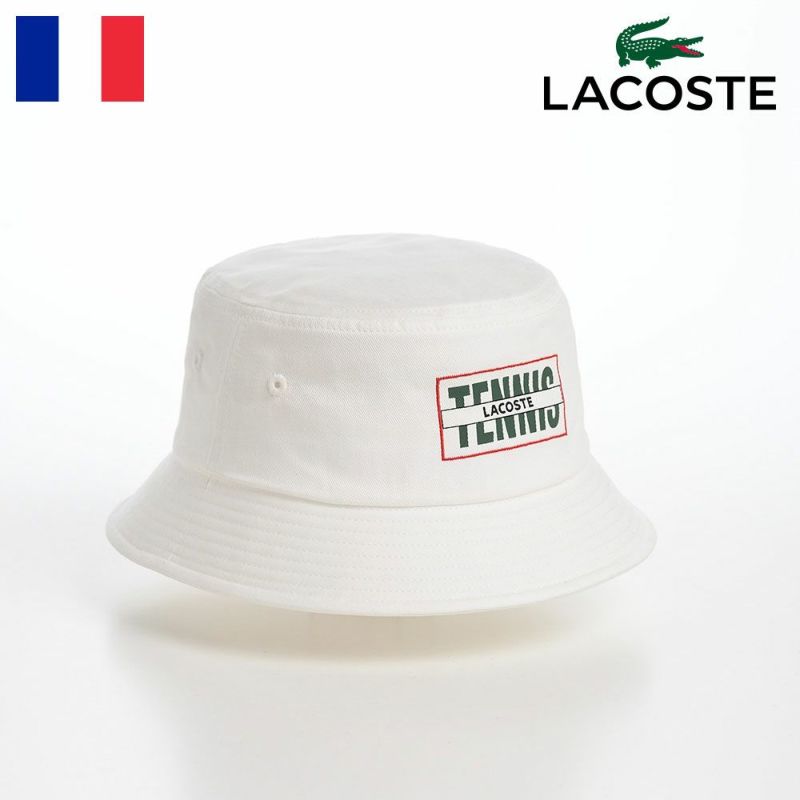 ラコステのバケットハット TENNIS GRAPHIC TWILL BUCKET HAT（テニスグラフィックツイルバケットハット） L7127 ホワイト