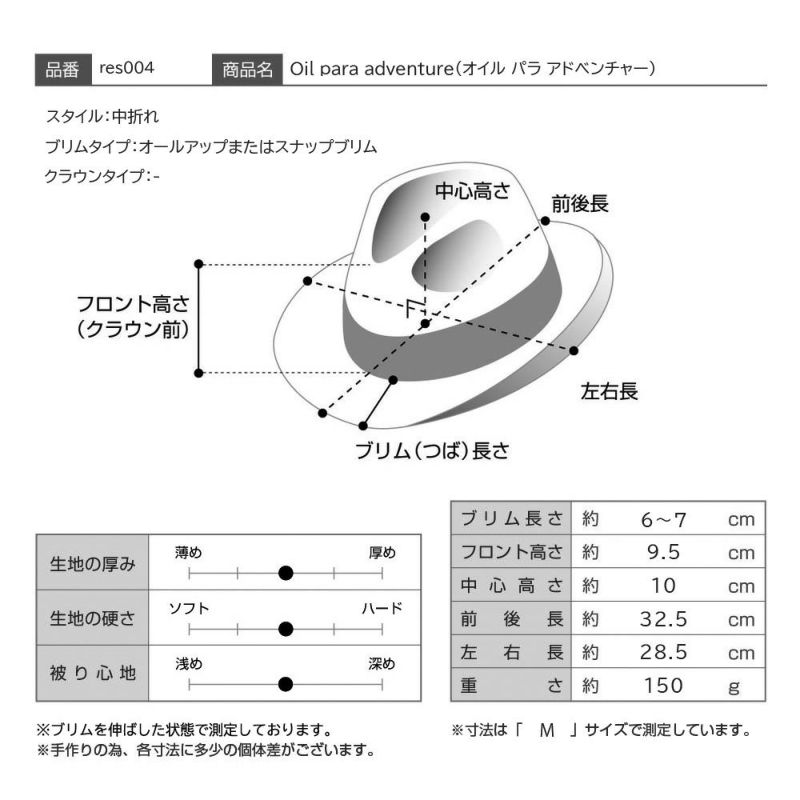 レッターのアウトドアハット Oil para adventure（オイル パラ アドベンチャー） ブラック