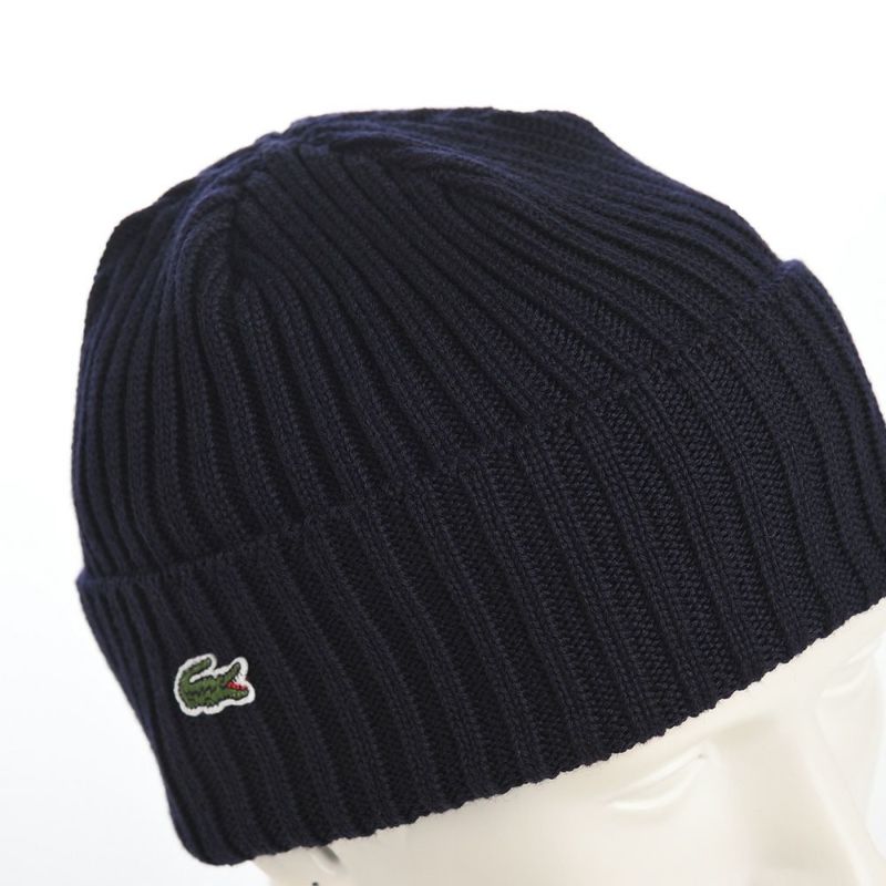 ラコステのニット帽 WAPPEN RIB KNIT（ワッペンリブニット） L1283 ネイビー