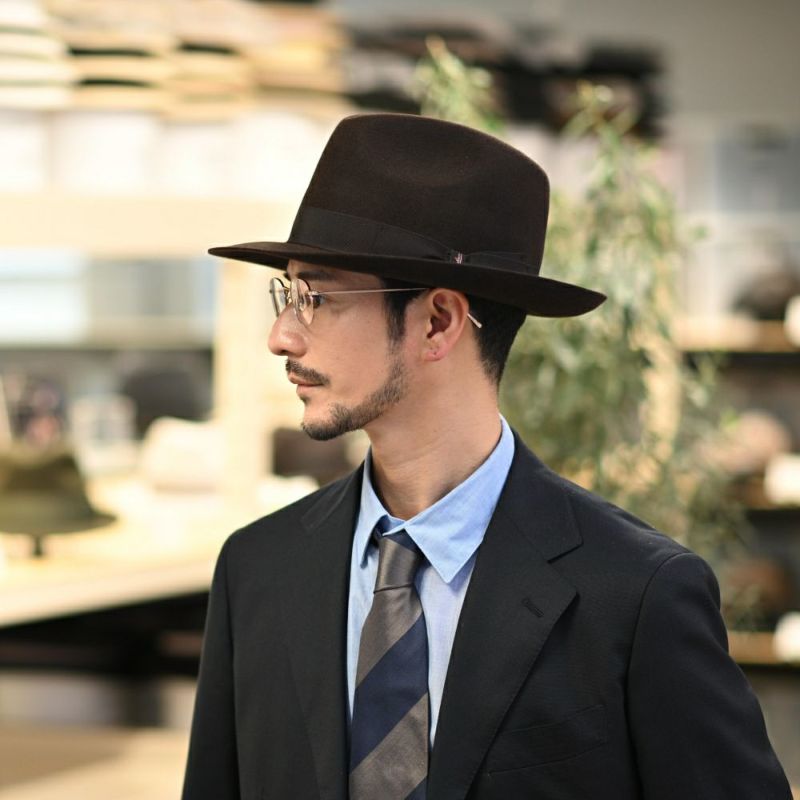 ボルサリーノのフェルトハット Marengo rasato larga（マレンゴ ラザート ラーガ） 490022 ブラウン