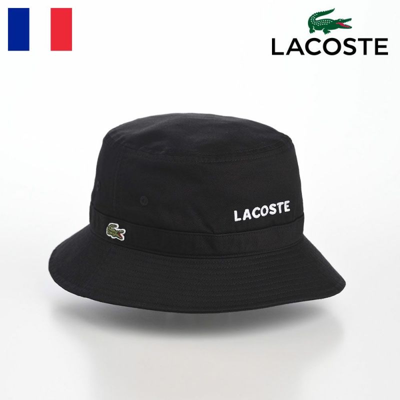 ラコステのバケットハット WASHED LOGO BUCKET HAT（ウォッシュドロゴ バケットハット） L1317 ブラック