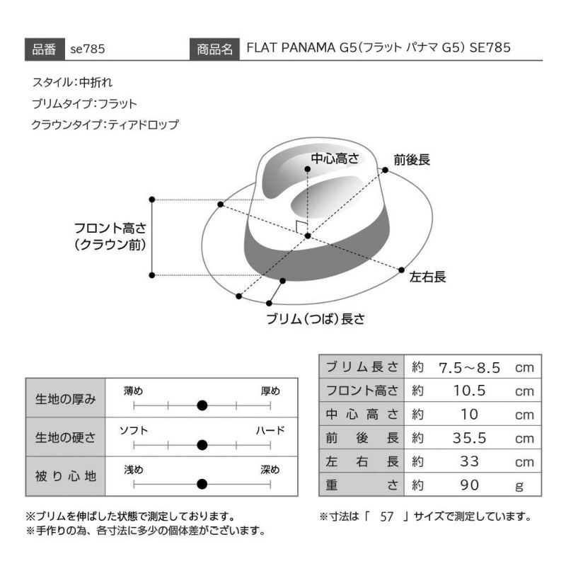 ステットソンのパナマハット FLAT PANAMA G5（フラット パナマ G5） SE785 ブラック