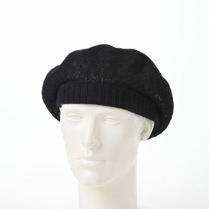 レッターのベレー帽 Rib Linen Beret Big（リブ リネン ベレー ビッグ） ブラック