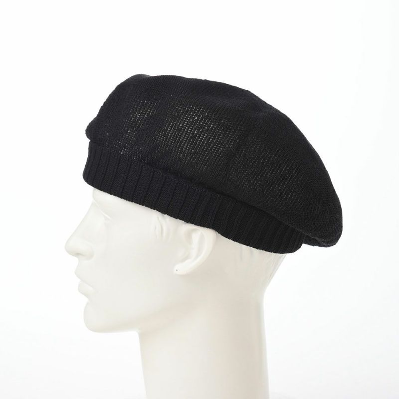 レッターのベレー帽 Rib Linen Beret Big（リブ リネン ベレー ビッグ） ブラック