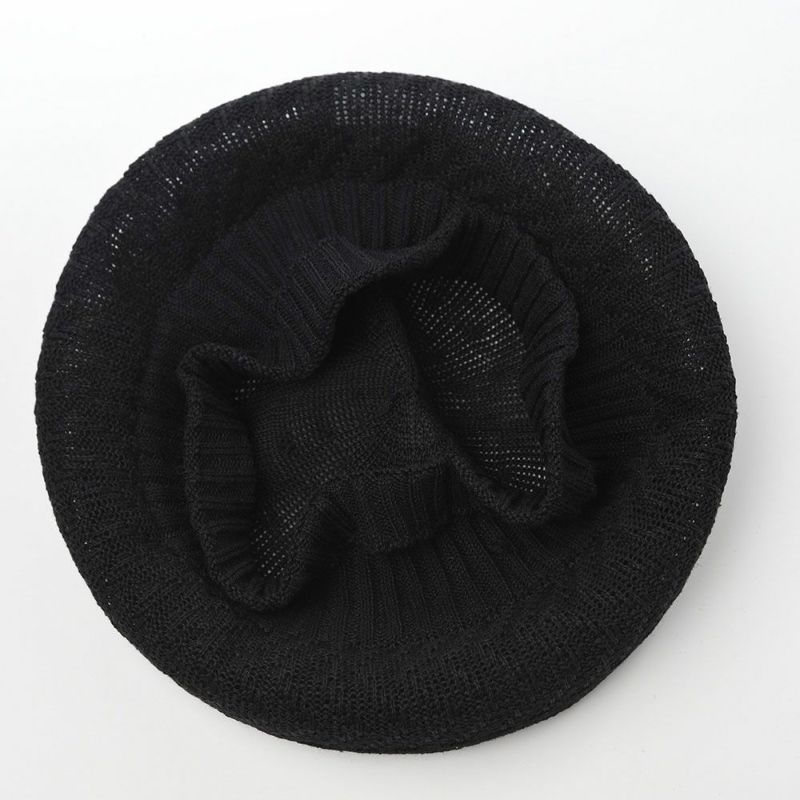 レッターのベレー帽 Rib Linen Beret Big（リブ リネン ベレー ビッグ） ブラック