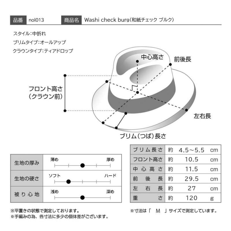 ノルのストローハット Washi check burg（和紙チェック ブルク） ブルー