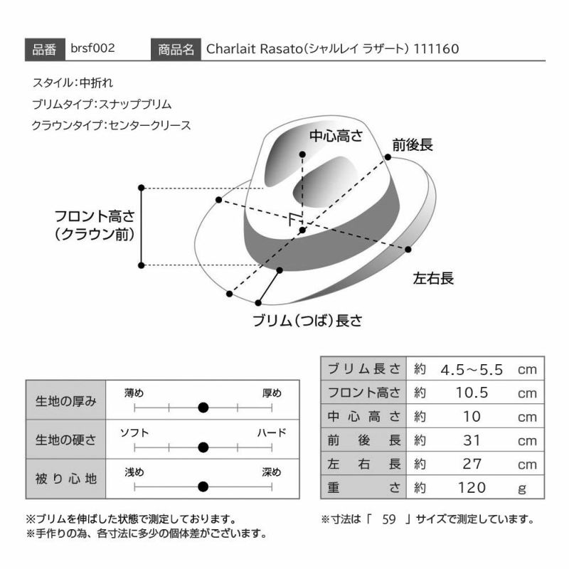 ボルサリーノのフェルトハット Q.S. Charlait Rasato（Q.S. シャルレイ ラザート） 111160 バーガンディー