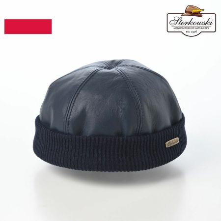 ステルコフスキーのレザーキャップ Leather beanie cap（レザービーニーキャップ） ブルー