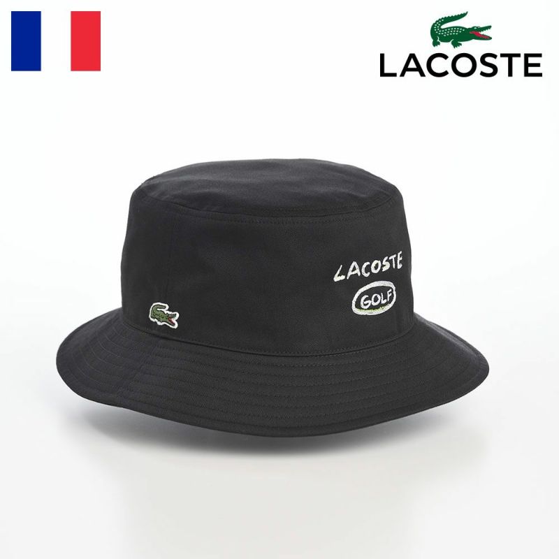 ラコステのバケットハット GOLF GRAPHIC HAT（ゴルフグラフィックハット） L1344 ブラック