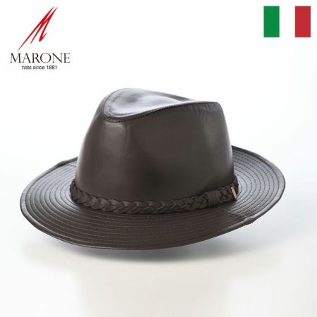 マローネのレザーハット Lamb Leather Hat（ラムレザー ハット） ダークブラウン