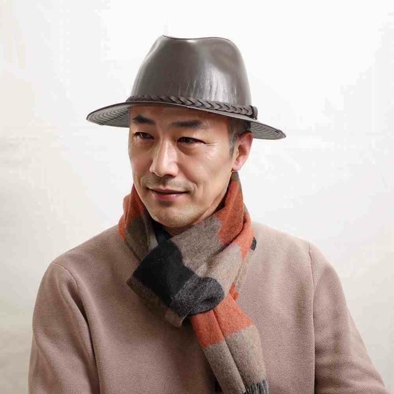 マローネのレザーハット Lamb Leather Hat（ラムレザー ハット） ダークブラウン