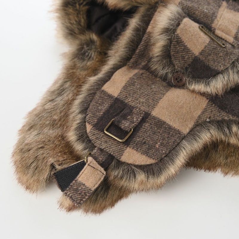 クラウンキャップの飛行帽 Aviator Check（アビエーター チェック） ブラウン