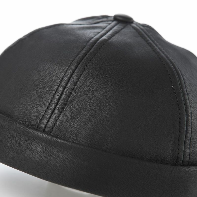 クラウンキャップのロールキャップ Lambskin Leather Beanie（ラムスキンレザー ビーニー） ブラック