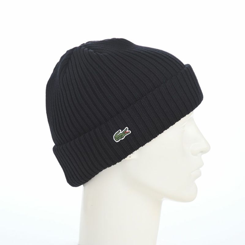 ラコステのニット帽 ONE POINT RIB KNIT WATCH（ワンポイント リブニットワッチ） L1330 ブラック