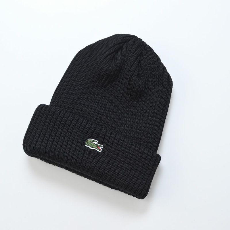 ラコステのニット帽 ONE POINT RIB KNIT WATCH（ワンポイント リブニットワッチ） L1330 ブラック