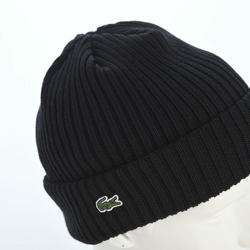 ラコステのニット帽 ONE POINT RIB KNIT WATCH（ワンポイント リブニットワッチ） L1330 ブラック