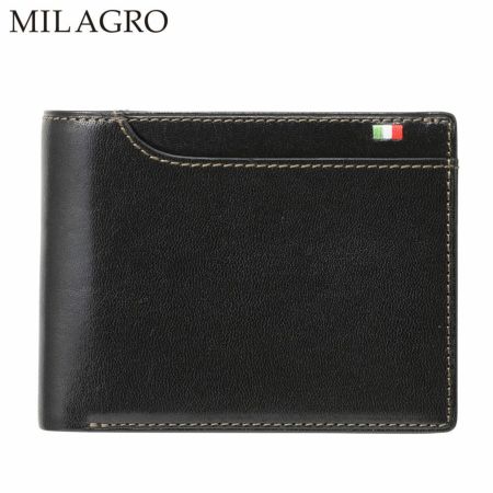 ミラグロの二つ折り財布 21ポケット タンポナートレザー ウォレット CA-S-2108 ブラック