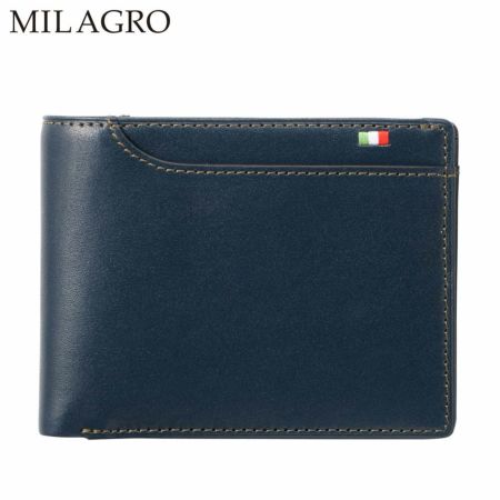 ミラグロの二つ折り財布 21ポケット タンポナートレザー ウォレット CA-S-2108 ネイビー